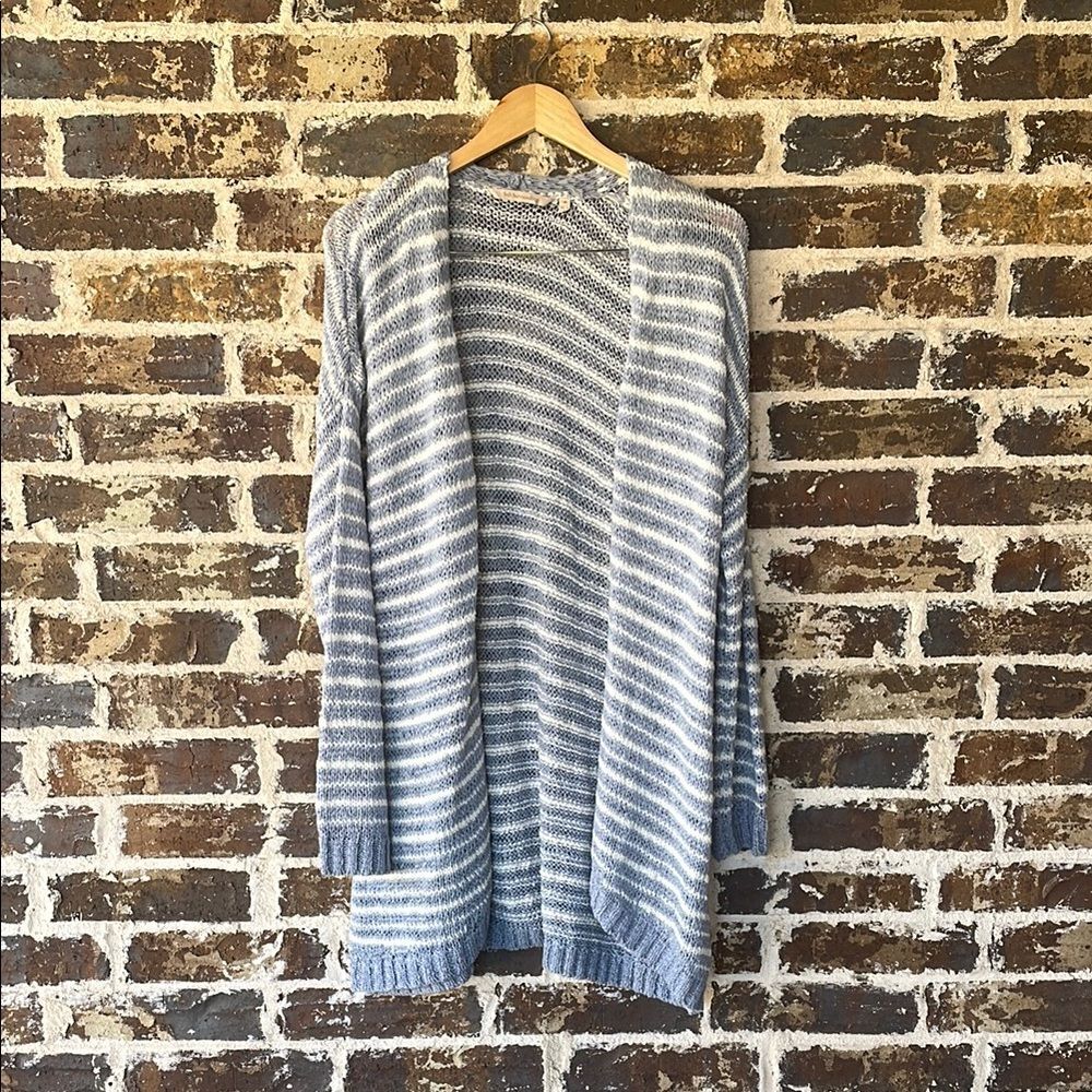 Soft Surroundings Blue and White Stripe Open Front Cardigan Medium
